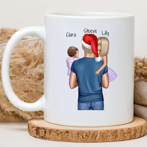 Mug de Noël personnalisé papa portant ses enfants avec prénoms — cadeau de Noël papa henrietteandco