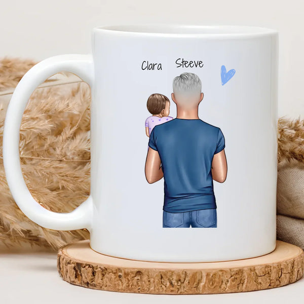 Mug papy personnalisé avec un grand-père portant sa petite-fille et les prénoms de ses petits-enfants — cadeau Fête des Grands-Pères henrietteandco