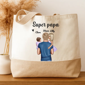 Tote bag personnalisé Super papa avec les prénoms des enfants - cadeau fête des pères