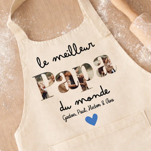 Tablier Photos papa beige personnalisé avec les photos et les prénoms des enfants