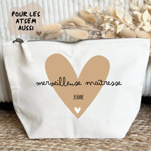 Trousse maîtresse personnalisée prénom — cadeau fin d'année scolaire henrietteandco atelier France