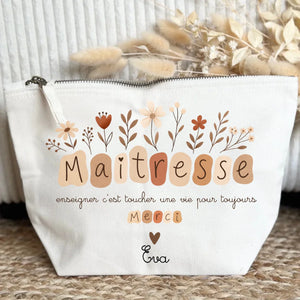 Trousse maîtresse personnalisée prénom — cadeau fin d'année scolaire henrietteandco atelier France