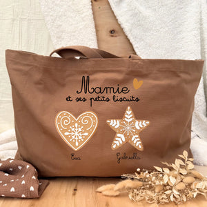 Cabas nounou personnalisé prénom design « biscuits » — cadeau fin d'année de garde henrietteandco atelier France