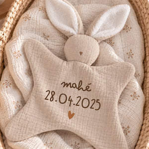 Doudou bébé personnalisé date de naissance en velours — cadeau naissance henrietteandco