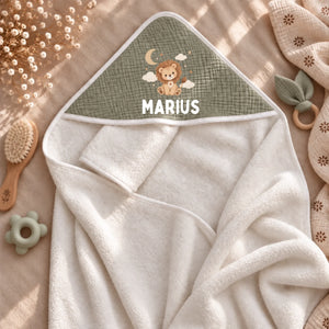 Cape de bain bébé personnalisée motif ourson et prénom