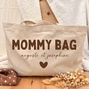 Cabas XXL MOMMY BAG personnalisé aux prénoms des enfants — sac de maternité beige henrietteandco